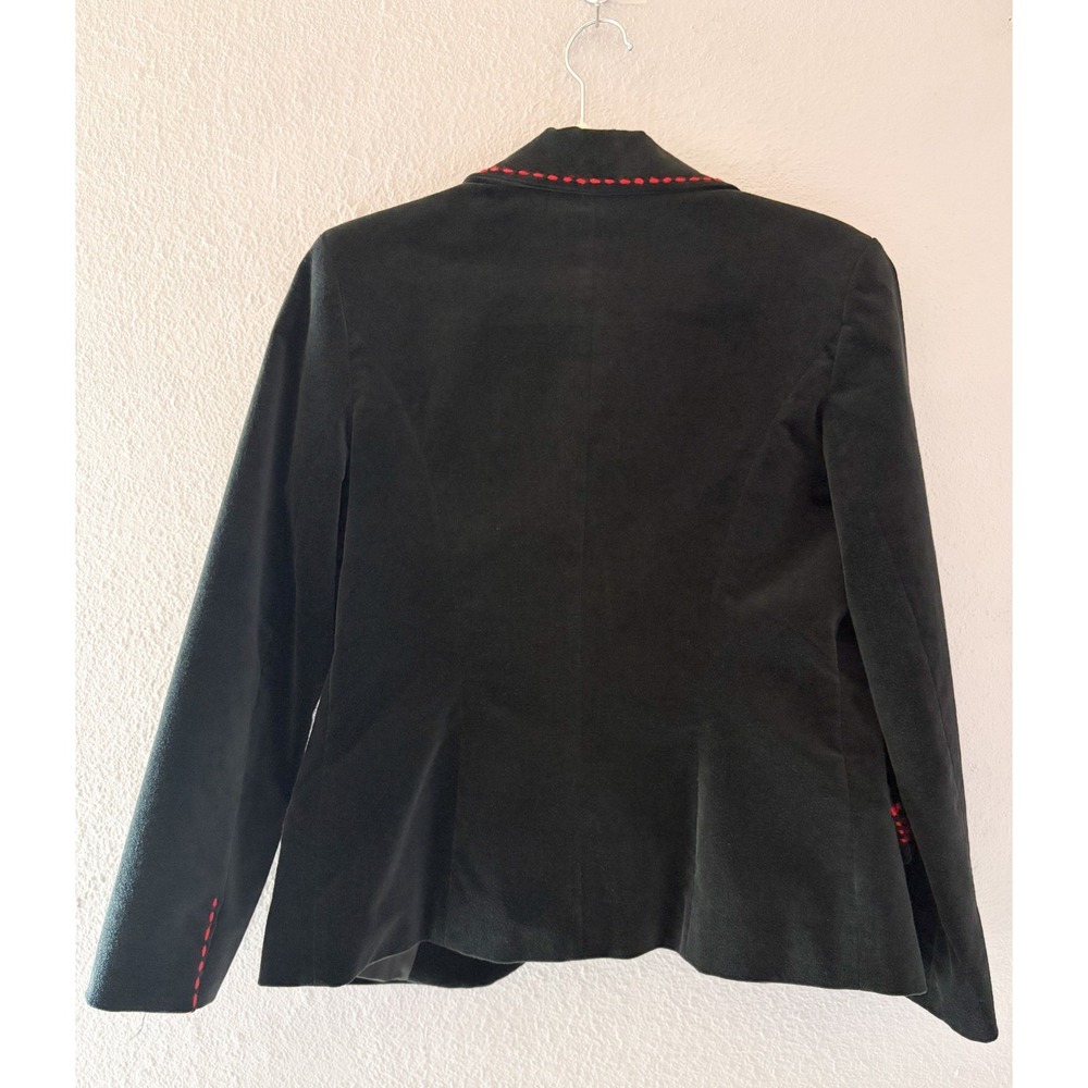 Cache Womens Y2K Black Velvet Embellished Blazer Jacket Red Stitching Floral S - Picture 4 of 4